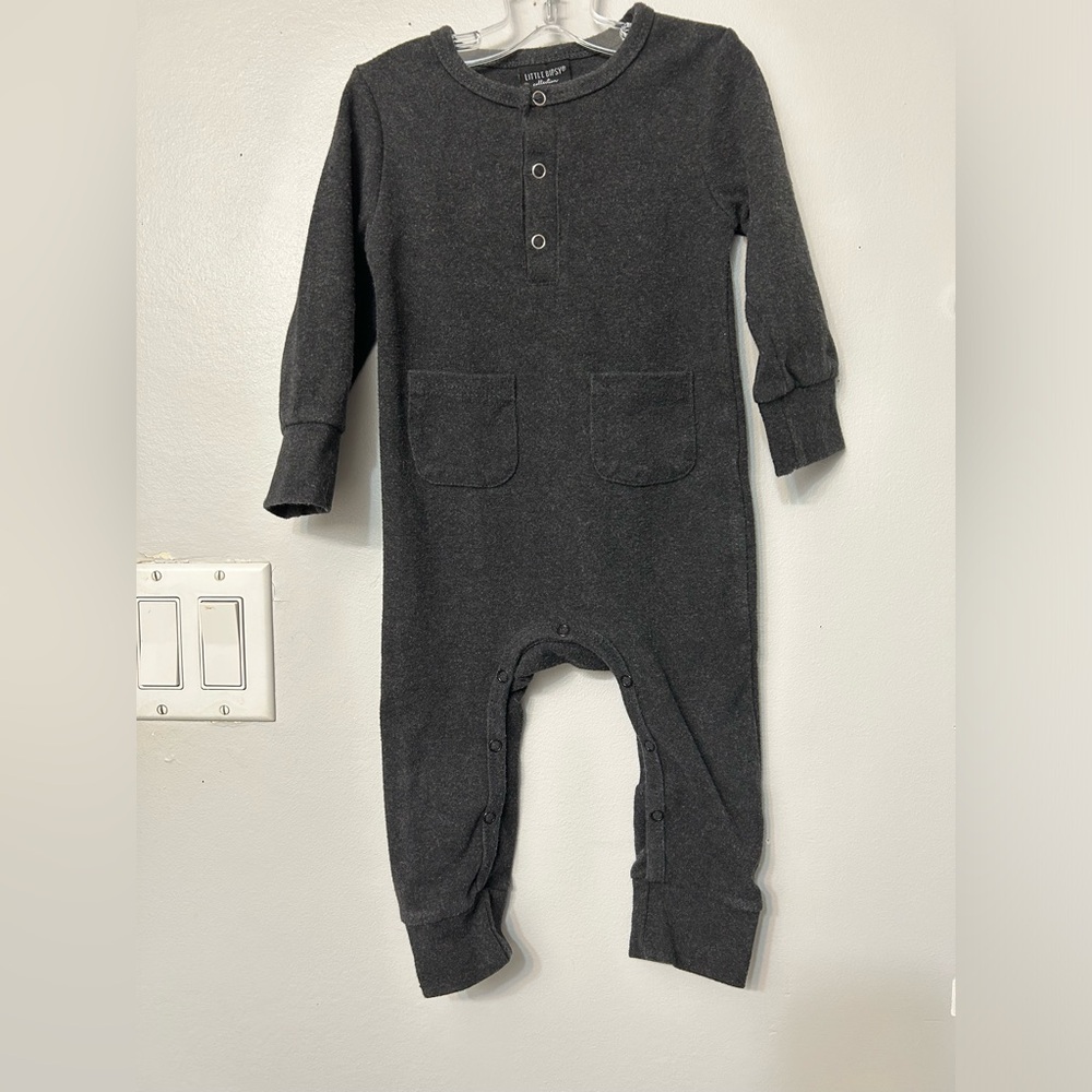 Little Bipsy Charcoal thermal romper. Size 9-12m